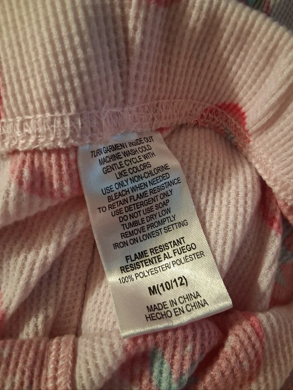 Girls Waffle Knit Strawberry Sleep Set Size Medium 10/12 Pink